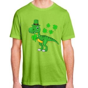 Cute St Patricks Day Dinosaur Shamrock Leprechaun Hat Adult ChromaSoft Performance T-Shirt