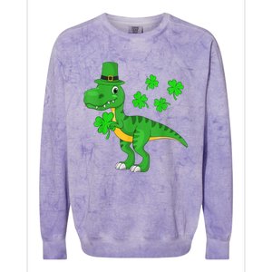 Cute St Patricks Day Dinosaur Shamrock Leprechaun Hat Colorblast Crewneck Sweatshirt