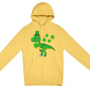 Cute St Patricks Day Dinosaur Shamrock Leprechaun Hat Premium Pullover Hoodie