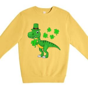 Cute St Patricks Day Dinosaur Shamrock Leprechaun Hat Premium Crewneck Sweatshirt