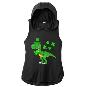 Cute St Patricks Day Dinosaur Shamrock Leprechaun Hat Ladies PosiCharge Tri-Blend Wicking Draft Hoodie Tank