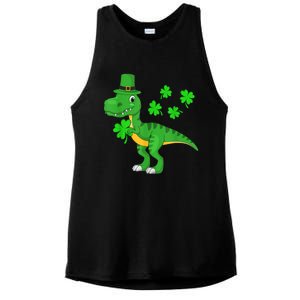 Cute St Patricks Day Dinosaur Shamrock Leprechaun Hat Ladies PosiCharge Tri-Blend Wicking Tank