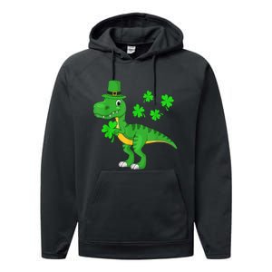 Cute St Patricks Day Dinosaur Shamrock Leprechaun Hat Performance Fleece Hoodie