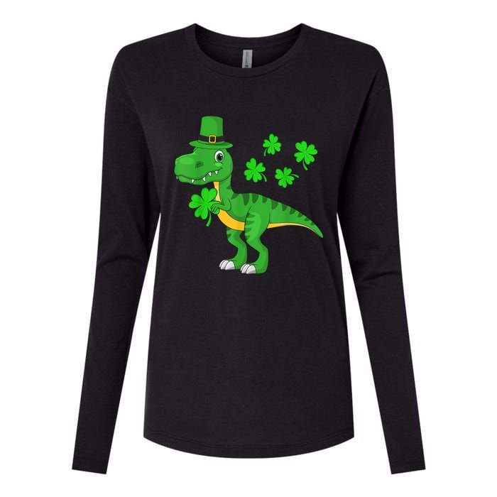 Cute St Patricks Day Dinosaur Shamrock Leprechaun Hat Womens Cotton Relaxed Long Sleeve T-Shirt