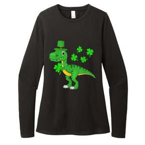 Cute St Patricks Day Dinosaur Shamrock Leprechaun Hat Womens CVC Long Sleeve Shirt