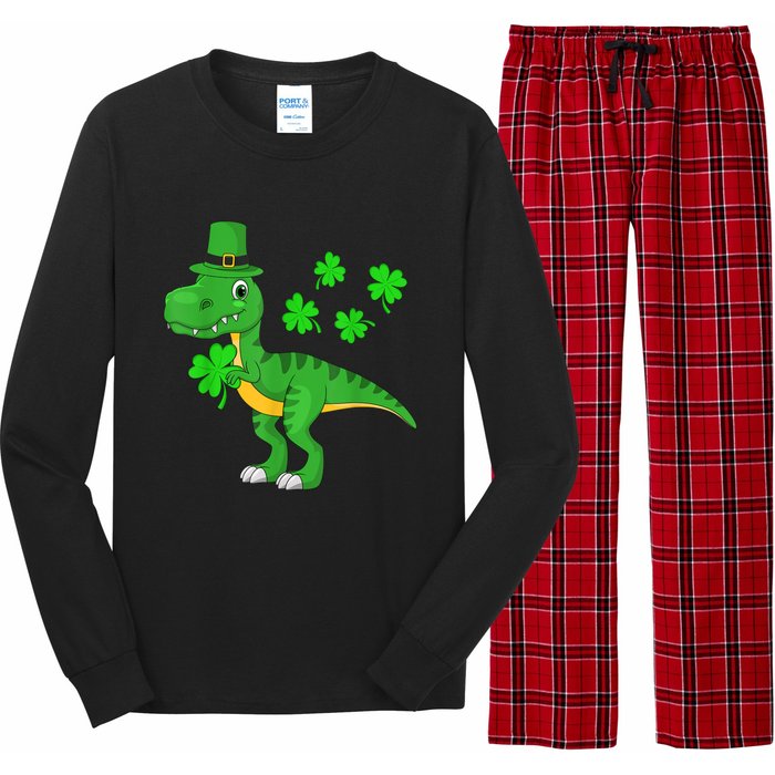 Cute St Patricks Day Dinosaur Shamrock Leprechaun Hat Long Sleeve Pajama Set