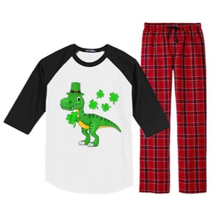 Cute St Patricks Day Dinosaur Shamrock Leprechaun Hat Raglan Sleeve Pajama Set