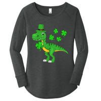 Cute St Patricks Day Dinosaur Shamrock Leprechaun Hat Women's Perfect Tri Tunic Long Sleeve Shirt