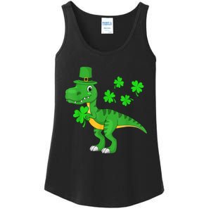 Cute St Patricks Day Dinosaur Shamrock Leprechaun Hat Ladies Essential Tank