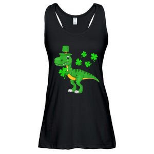 Cute St Patricks Day Dinosaur Shamrock Leprechaun Hat Ladies Essential Flowy Tank