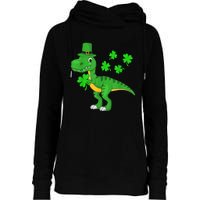 Cute St Patricks Day Dinosaur Shamrock Leprechaun Hat Womens Funnel Neck Pullover Hood