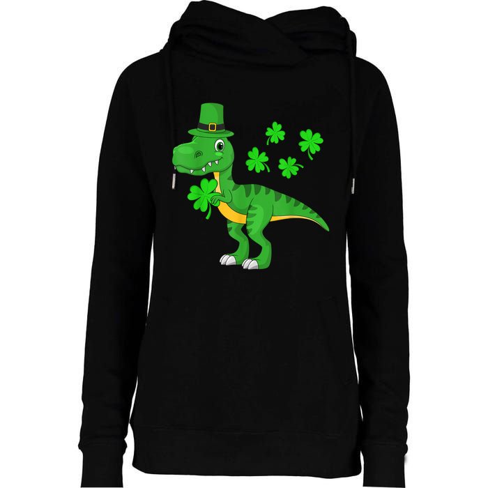 Cute St Patricks Day Dinosaur Shamrock Leprechaun Hat Womens Funnel Neck Pullover Hood