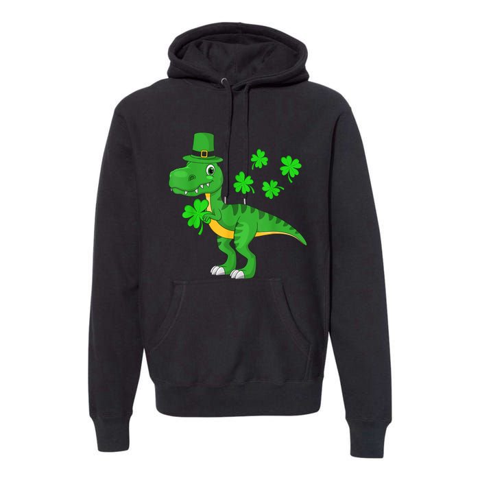 Cute St Patricks Day Dinosaur Shamrock Leprechaun Hat Premium Hoodie