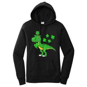 Cute St Patricks Day Dinosaur Shamrock Leprechaun Hat Women's Pullover Hoodie