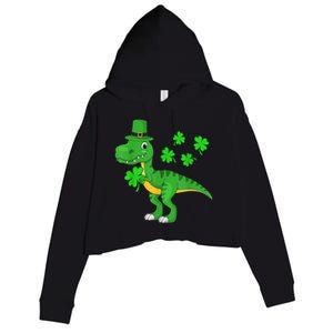 Cute St Patricks Day Dinosaur Shamrock Leprechaun Hat Crop Fleece Hoodie