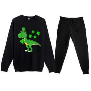 Cute St Patricks Day Dinosaur Shamrock Leprechaun Hat Premium Crewneck Sweatsuit Set