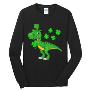 Cute St Patricks Day Dinosaur Shamrock Leprechaun Hat Tall Long Sleeve T-Shirt