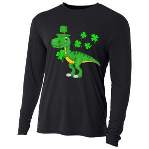 Cute St Patricks Day Dinosaur Shamrock Leprechaun Hat Cooling Performance Long Sleeve Crew