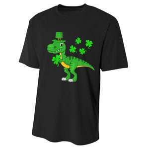 Cute St Patricks Day Dinosaur Shamrock Leprechaun Hat Performance Sprint T-Shirt