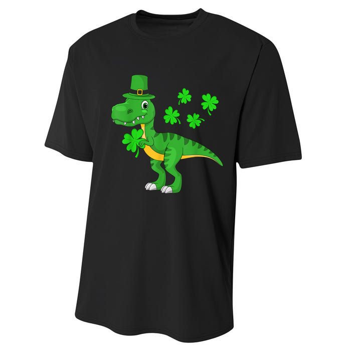 Cute St Patricks Day Dinosaur Shamrock Leprechaun Hat Performance Sprint T-Shirt