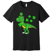 Cute St Patricks Day Dinosaur Shamrock Leprechaun Hat Premium T-Shirt