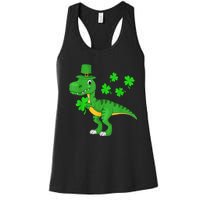 Cute St Patricks Day Dinosaur Shamrock Leprechaun Hat Women's Racerback Tank