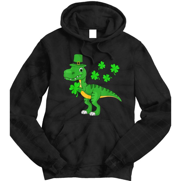 Cute St Patricks Day Dinosaur Shamrock Leprechaun Hat Tie Dye Hoodie