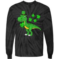 Cute St Patricks Day Dinosaur Shamrock Leprechaun Hat Tie-Dye Long Sleeve Shirt