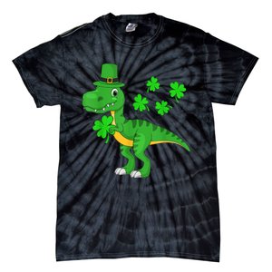 Cute St Patricks Day Dinosaur Shamrock Leprechaun Hat Tie-Dye T-Shirt