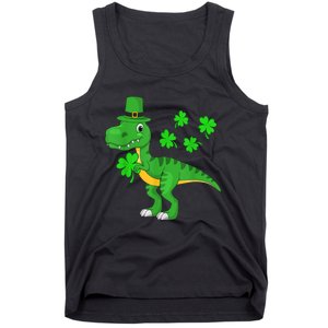 Cute St Patricks Day Dinosaur Shamrock Leprechaun Hat Tank Top