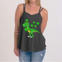 Cute St Patricks Day Dinosaur Shamrock Leprechaun Hat Women's Strappy Tank