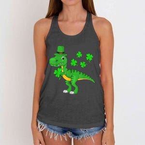 Cute St Patricks Day Dinosaur Shamrock Leprechaun Hat Women's Knotted Racerback Tank