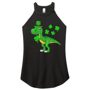 Cute St Patricks Day Dinosaur Shamrock Leprechaun Hat Women's Perfect Tri Rocker Tank