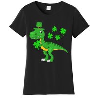 Cute St Patricks Day Dinosaur Shamrock Leprechaun Hat Women's T-Shirt