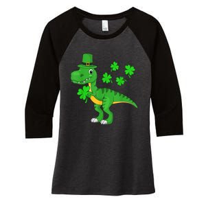 Cute St Patricks Day Dinosaur Shamrock Leprechaun Hat Women's Tri-Blend 3/4-Sleeve Raglan Shirt