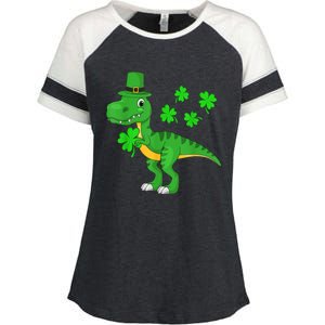 Cute St Patricks Day Dinosaur Shamrock Leprechaun Hat Enza Ladies Jersey Colorblock Tee