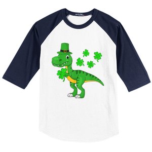 Cute St Patricks Day Dinosaur Shamrock Leprechaun Hat Baseball Sleeve Shirt