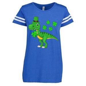 Cute St Patricks Day Dinosaur Shamrock Leprechaun Hat Enza Ladies Jersey Football T-Shirt