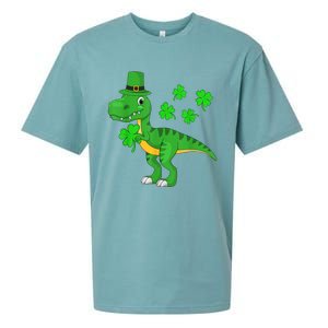 Cute St Patricks Day Dinosaur Shamrock Leprechaun Hat Sueded Cloud Jersey T-Shirt