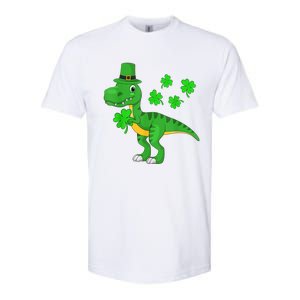 Cute St Patricks Day Dinosaur Shamrock Leprechaun Hat Softstyle CVC T-Shirt