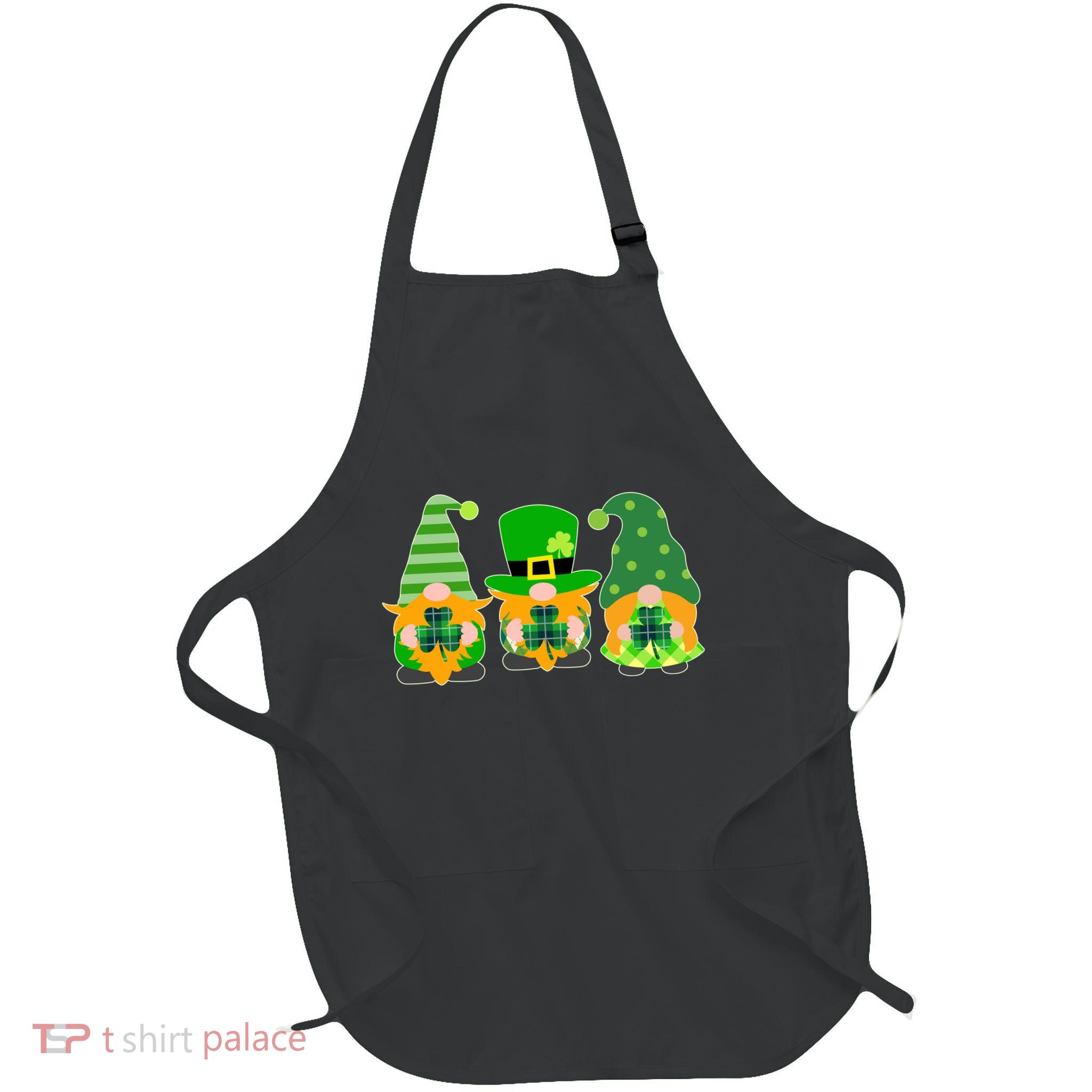 Cute St Patrick's Day Shamrock Gnomes Multi Patterns Full-Length Apron With Pockets