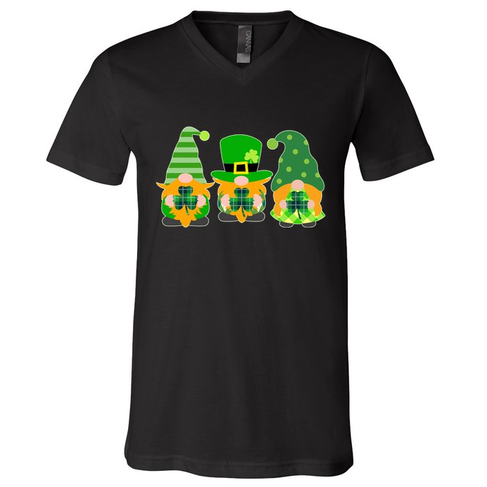 Cute St Patrick's Day Shamrock Gnomes Multi Patterns V-Neck T-Shirt