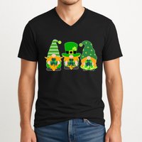 Cute St Patrick's Day Shamrock Gnomes Multi Patterns V-Neck T-Shirt