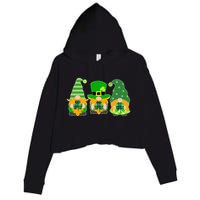 Cute St Patrick's Day Shamrock Gnomes Multi Patterns Crop Fleece Hoodie