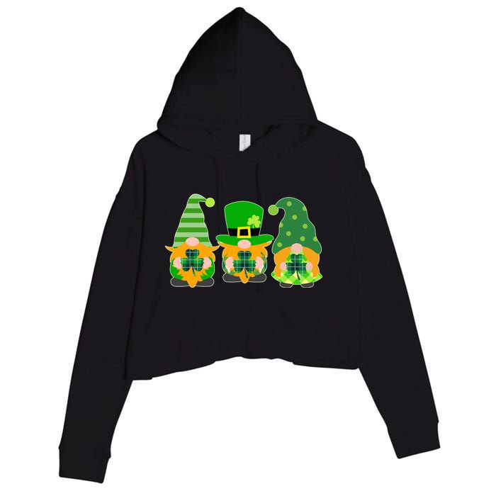 Cute St Patrick's Day Shamrock Gnomes Multi Patterns Crop Fleece Hoodie