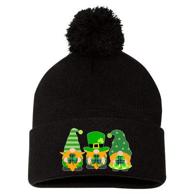 Cute St Patrick's Day Shamrock Gnomes Multi Patterns Pom Pom 12in Knit Beanie