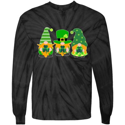 Cute St Patrick's Day Shamrock Gnomes Multi Patterns Tie-Dye Long Sleeve Shirt