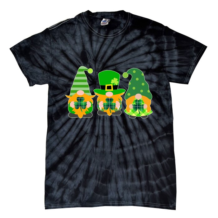 Cute St Patrick's Day Shamrock Gnomes Multi Patterns Tie-Dye T-Shirt