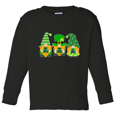 Cute St Patrick's Day Shamrock Gnomes Multi Patterns Toddler Long Sleeve Shirt