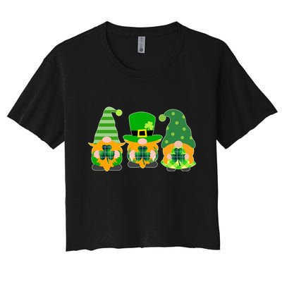 Cute St Patrick's Day Shamrock Gnomes Multi Patterns Crop Top